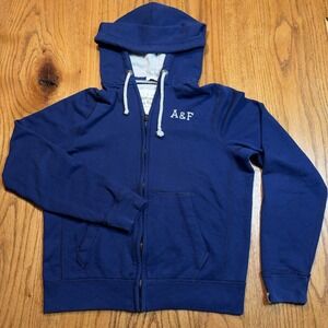 Abercrombie & Fitch Hoodie Mens Large Blue Full Zip Embroidered Muscle Y2K
